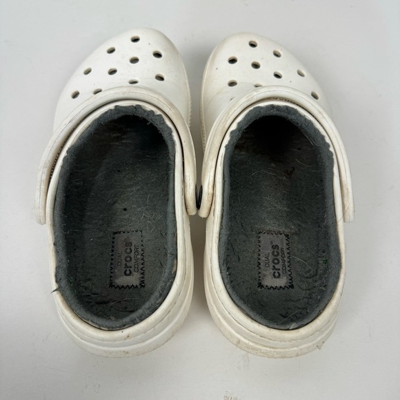 Crocs white & grey sherpa lined classic clogs slip on - Picture 4 of 7